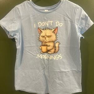 District Light Blue Graphic Tee with Cat Print